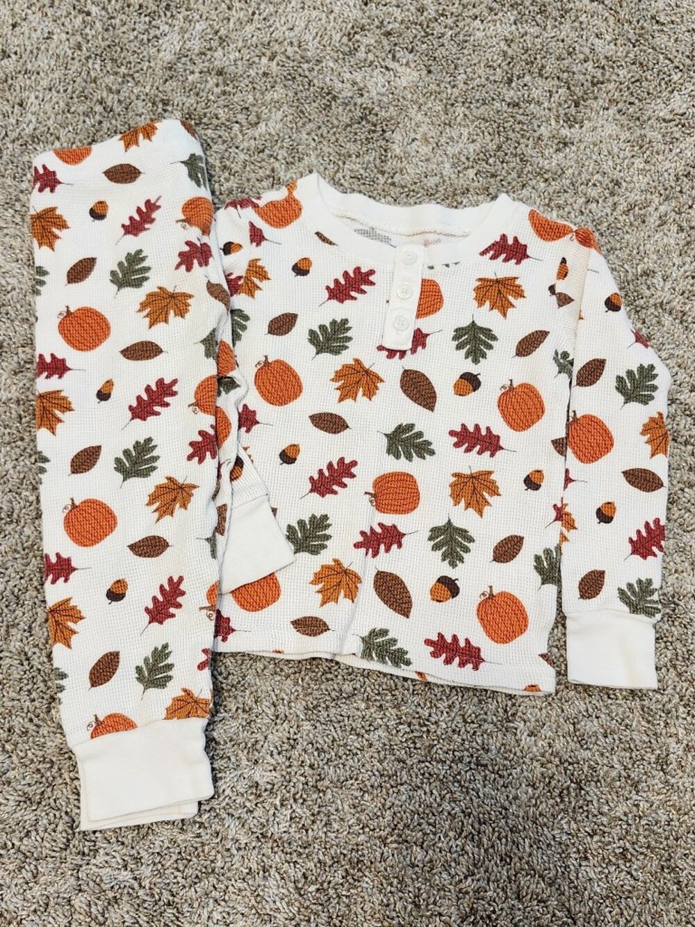 Gymboree Fall Pumpkin & Leaves Waffle Pajama Set – Toddler 2T – VGUC